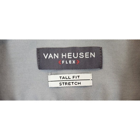 Van Heusen Flex Mens Size 18 Tall Fit Stretch Silver Gray Casual Dress Shirt - Picture 2 of 6